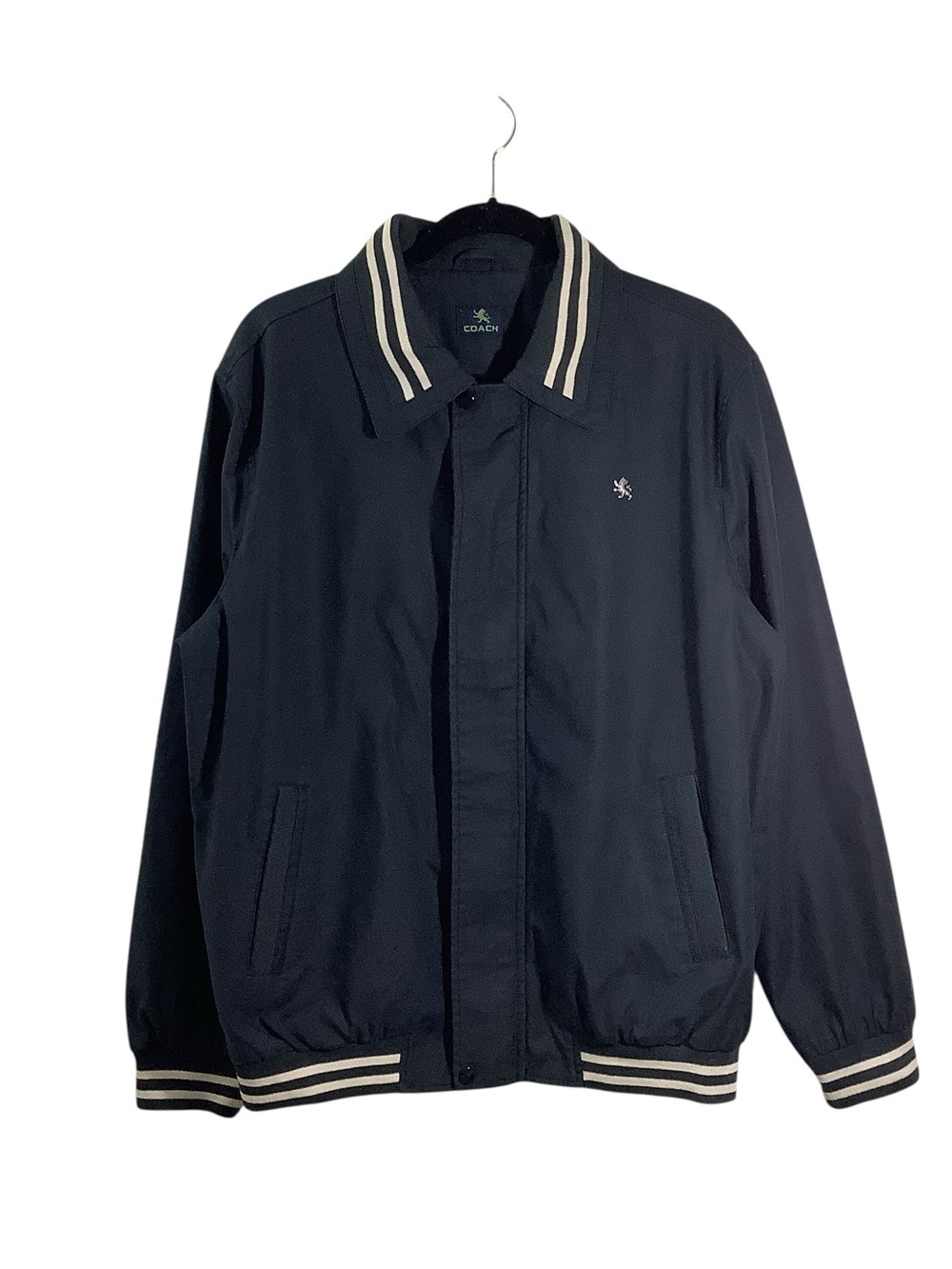 Coach Black Varsity Jacket with Cream Striped Trim Y2K